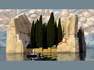 Isle Of The Dead (after Arnold Böcklin) arnold böcklin böcklin c4d cinema 4d cinema4d lowpoly