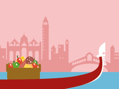 Gondole boat food illustration motion design rialto san marco vector venice