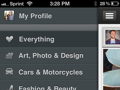 IOS Drawer Navigation With Categories categories ios iphone navigation