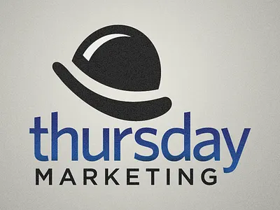 Thursday Marketing logo black blue bowler hat brand company hat icon logo mark marketing simple two color