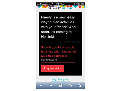 Planify landing page on iPhone