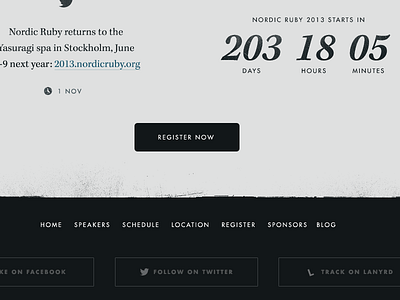 Nordic Ruby 2013 starts in... conference facebook futura grunge kepler lanyrd ruby stockholm sweden symbolset twitter
