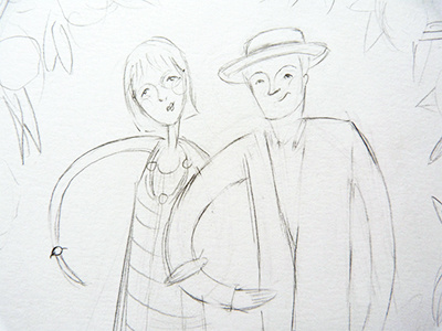 Sketchers couple design frame hat illustration real