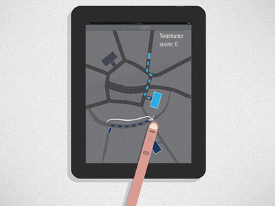 Mockup for a car game app arrow car finger game illustration ipad iphone mobile mockup road