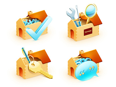Set of icons for Real Estate company check house icons key letters pen tools