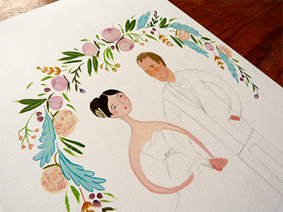 Floral Frame bouquet couple design frame illustration paint real wedding