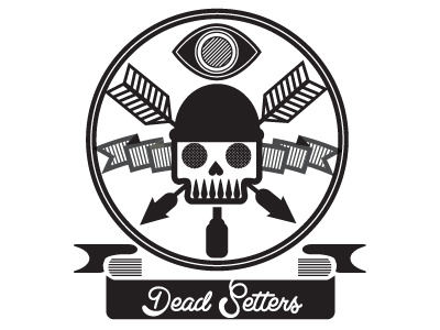 Deadsetters arrows badge banner beer black and white branding dead death eye eyeball logo minimal skulls typography vector