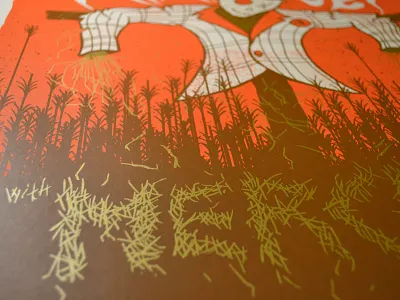 Mercies hayfall lettering blitzen trapper custom type gigposter gold hay lettering mercies metallic scarecrow screenprint