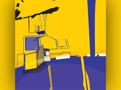 Abstract Complementary 2 black blue calarts complementary design form linear lines shading space texture yellow