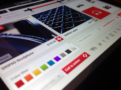 SHOPAD focussed shopping, iPad Retina UI commerce red retina shop shopping store ui user interface white