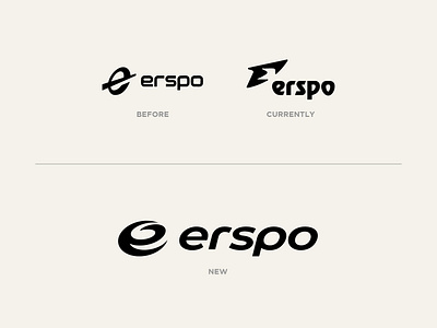 Erspo Logo activewear app branding design e erspo graphic design letter lettermark logo mark minimalist modern rebranding simple sport sportwear vector