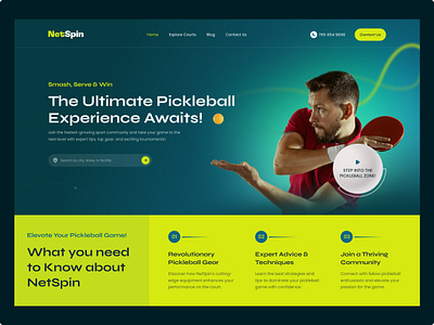 NetSpin: Pickleball Website Design branding creativedesign designdaily designinspiration dribbbleshots graphicdesign homepagedesign landingpage moderndesign pickleball pickleballgame sports sports website uiux uiuxdesign webdesign website