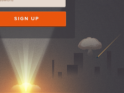 Explosive sign up page buildings cloud explosion landscape rocket sing up