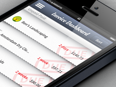 Invoices balance dashboard due invoice mobile payment navigation paper payment price receipt sort title