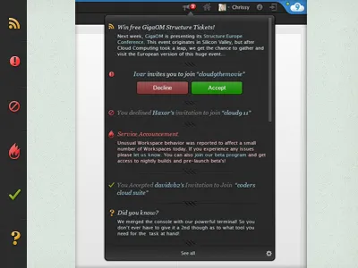 Activity Notifications Full (mini view) activity dark drop down icons notifications