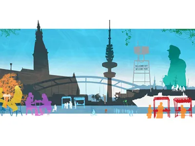 Hamburg animals city.cityscape flowers green illustration landscape