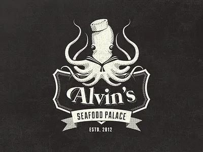 Alvin's Seafood Palace - Vintage Fantasy Logo Design badge logo octopus vintage