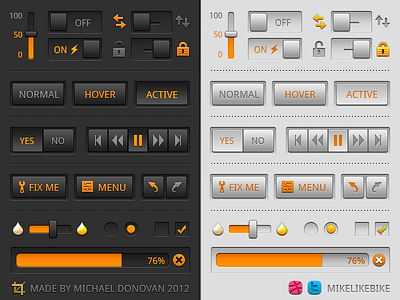 Toggles, Buttons and Sliders UI (Burner) buttons checkbox equalizer iconography icons media player photoshop progress psd radio settings sliders toggles ui vector volume