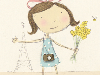 Bonjour! character eiffel tower france girl illustration tourist