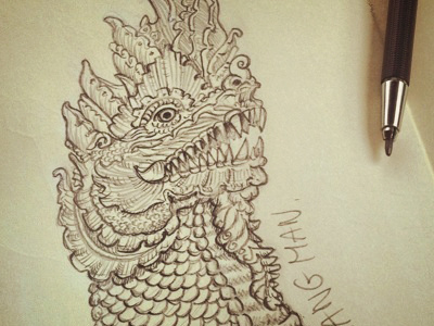 Thai dragon - 2 bouddhisme dragon draw drawing hb moleskine ornament thailand