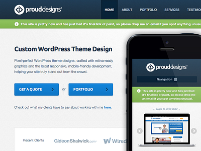 My Responsive Portfolio Design blue button blue website green and blue iphone 5 macbook carousel macbook slider mobile app mobile website nav menu navigation portfolio proud designs responsive responsive portfolio slider ui design visit the damn link you bozo web design website wordpress portfolio wordpress theme