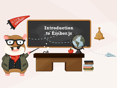 Ember.js - Training apple ascot bell books chalkboard character design desk ember globe hamster illustration jacket mascot pennant pipe professor tomster vector