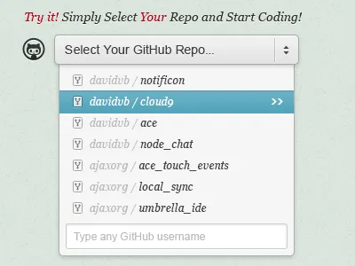 Repo List cloud9ide drop down github repo