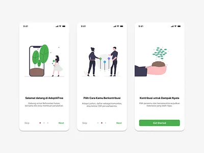 Onboarding Screen Digital Reforestation Platform green mobile app onboarding screen reforestation tree ui design ux design