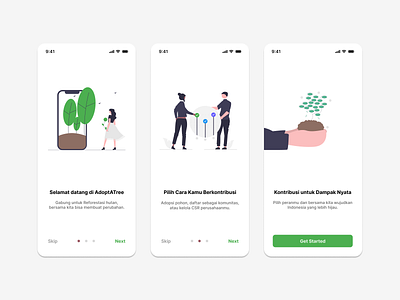 Onboarding Screen Digital Reforestation Platform green mobile app onboarding screen reforestation tree ui design ux design