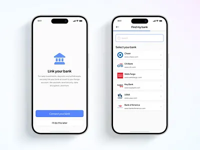 Secure Bank Linking Experience App UI app design bank linking bank selection clean layout data encryption data protection financial app financial security fintech app minimal design mobile banking mobile finance onboarding flow secure connections secure transactions simple interface transaction management ui design user experience ux design