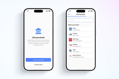 Secure Bank Linking Experience App UI app design bank linking bank selection clean layout data encryption data protection financial app financial security fintech app minimal design mobile banking mobile finance onboarding flow secure connections secure transactions simple interface transaction management ui design user experience ux design