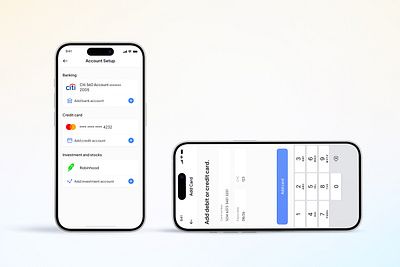 Finance Account Management App UI account setup app interaction banking app banking interface clean interface credit card linking credit card management finance ui financial management financial services intuitive design investment account investment tracking minimal ui mobile app design modern app design secure transactions uiux design user friendly design