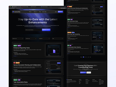 Customership UI Kit - CRM Website (Changelog Page) blog page career page changelog page contact sales crm customer page customer relation detail product page documentation page faq page landing page login pricing page privacy policy page register responsive saas task management ui kit website