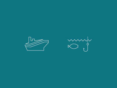 Sea icons boat fish fleet icon lines sea yacht