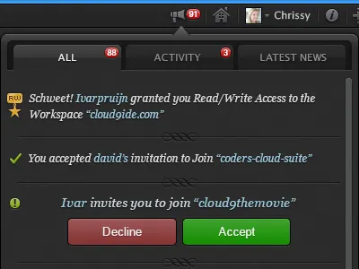 Notification Center v.1 accept activity decline notifications