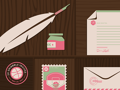 Dribbble Invites dangerdom dominic flask dribbble envelope illustration ink invite letter mid century paper stamp