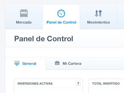 Control Panel blue button control control panel dashboard help icons interface market menu navigation panel portfolio stats tabs ui user interface