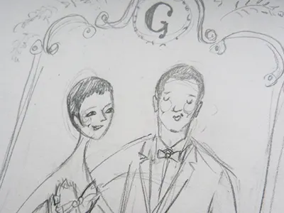 Double G! couple hand monogram sketch wedding