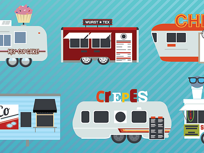 Food Trailers Galore austin food food trailer food truck illustration infographic infographic design roach coach trailer truck vector