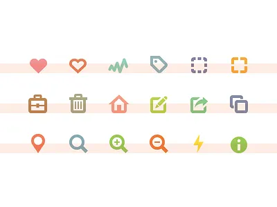 Working on icons colors heart icons share