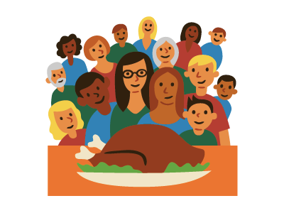 Happy Thanksgiving crowd dinner family holiday illustration thanksgiving turkey vector