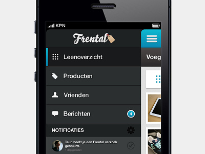 Frental app - side menu app frental iphone sidemenu ui