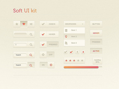 Soft Ui Kit checkbox checkbutton dropdown loading bar navigation on off prev next rating search switch tooltip ui