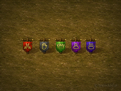 some icons on the flags alliance ally amulet armor belt brainchild brainchild.pl category crown dagger flag game icon game icons gloves helmet hp hp potion icon set icons king magic me pants potion rafal urbanski rafał urbański ring shield sword wand