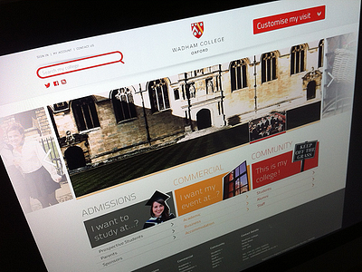 Wadham College Website Visual clean college funky homepage images modern oxford university visual website