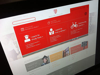 Wadham College Website Visual Selector clean college funky homepage images modern oxford university visual website