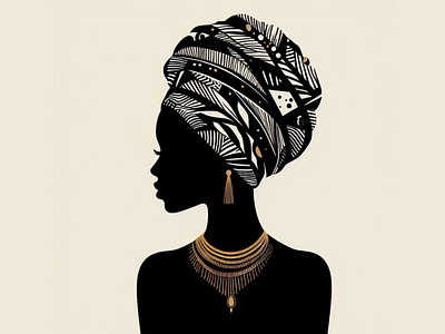 Elegant African Woman with Headdress, Earrings, and Jewelry 3d accent african music african vibes journal african woman animation app branding design detailed artwork graphic design icon illustration logo motion graphics typography ui ux vector web