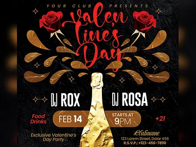 Valentine's Day Party Flyer Template advertisement champagne party club flyer dj music download template event flyer flyer illustration love nightclub flyer psd template rose satgur flyers social media template template valentines day flyer valentines day party template vday party flyer