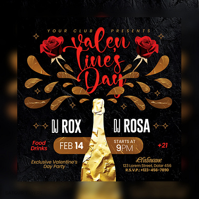 Valentine's Day Party Flyer Template advertisement champagne party club flyer dj music download template event flyer flyer illustration love nightclub flyer psd template rose satgur flyers social media template template valentines day flyer valentines day party template vday party flyer