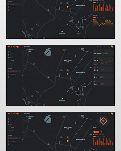 IoT analytics darkmodeui dashboarddesign datavisualization designfortech designiot iot mapinterface